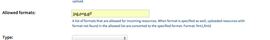 Choose file formats to which uploads will be restricted Choose file formats to which uploads will be restricted