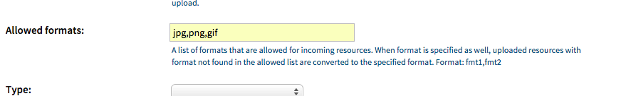 Choose file formats to which uploads will be restricted