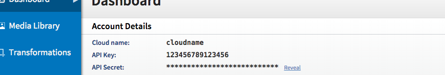 Your cloud name and API key can be found on the Cloudinary dashboard. No need for the API secret here!
